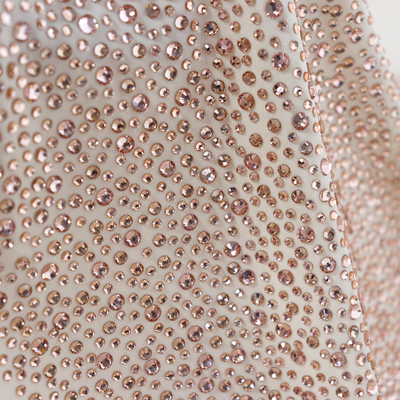 Randomly Mix 3 Different Sizes Champagne Crystal Matte Nylon Spandex Fabric Custom