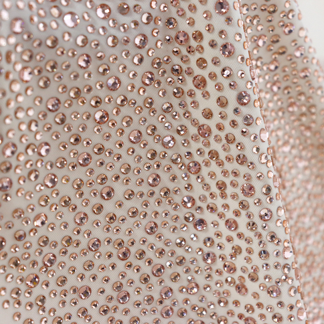 Randomly Mix 3 Different Sizes Champagne Crystal Matte Nylon Spandex Fabric Custom