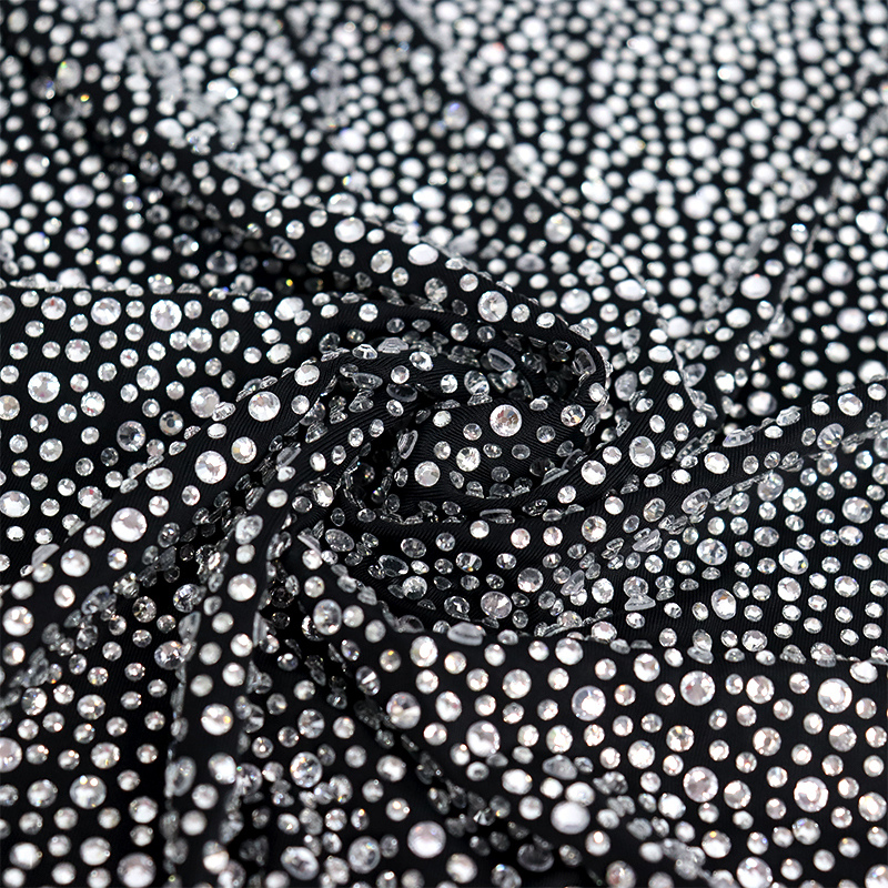 Randomly Mix 3 Different Sizes White Rhinestone Matte Nylon Spandex Fabric Factory
