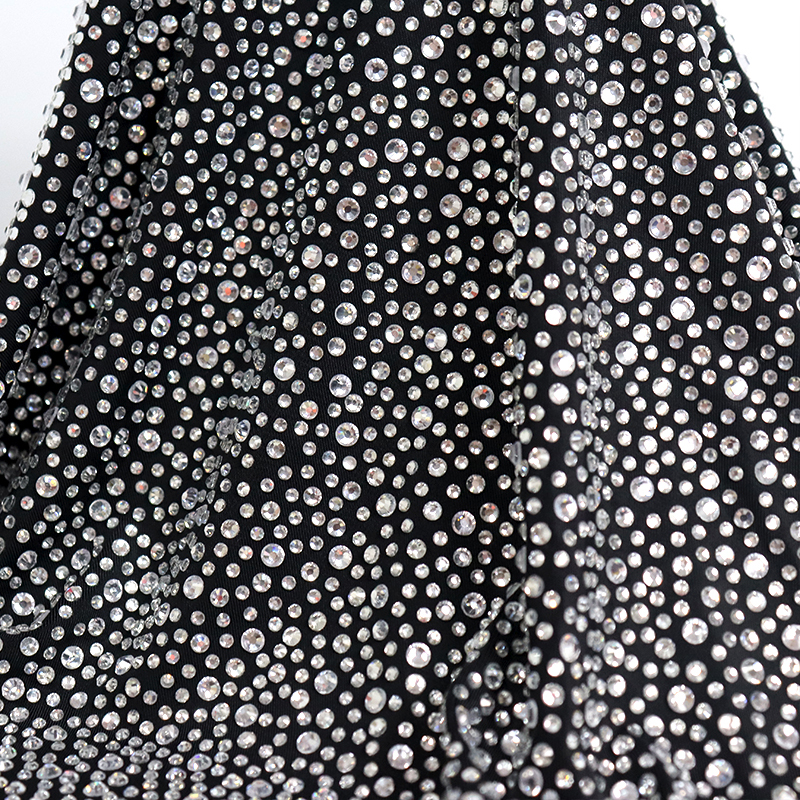 Randomly Mix 3 Different Sizes White Rhinestone Matte Nylon Spandex Fabric Factory