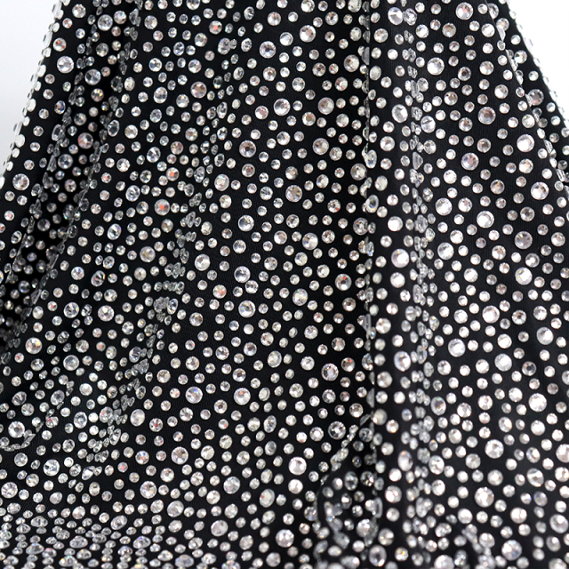 Randomly Mix 3 Different Sizes White Rhinestone Matte Nylon Spandex Fabric Factory