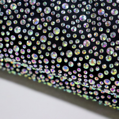 Randomly Mix 3 Different Sizes White AB Rhinestone Matte Nylon Spandex Fabric Wholesale