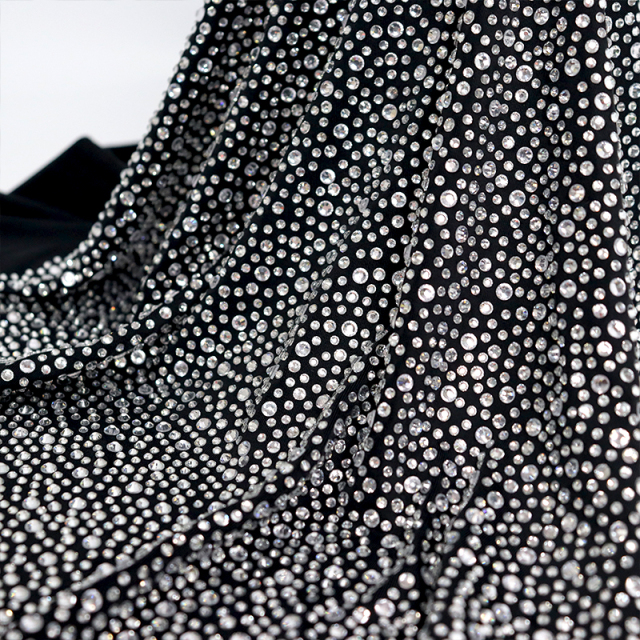Randomly Mix 3 Different Sizes White Rhinestone Matte Nylon Spandex Fabric Factory