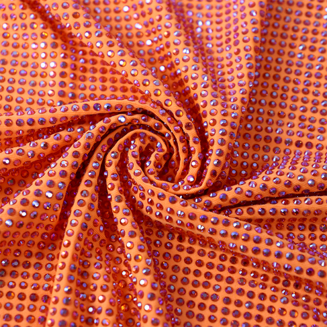 SS10 Orange AB Rhinestone Fabric Wholesale