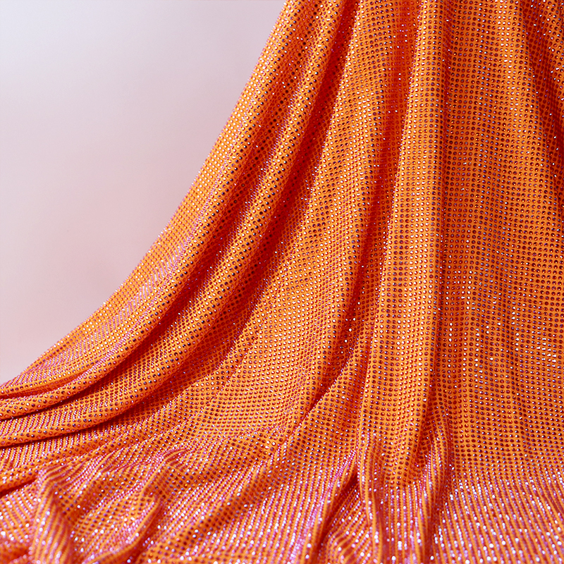 SS10 Orange AB Rhinestone Fabric Wholesale