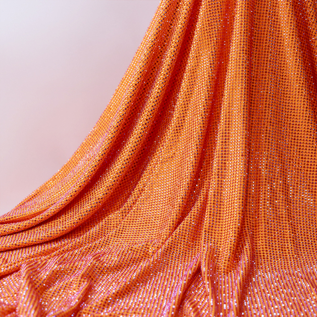 SS10 Orange AB Rhinestone Fabric Wholesale