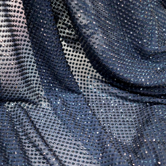 SS10 Blue Black Rhinestone Tulle Mesh Fabric Factory