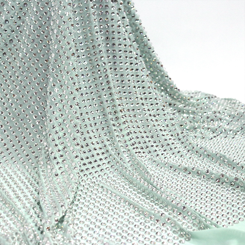 SS34 White Rhinestone Tulle Mesh Fabric Manufacturer