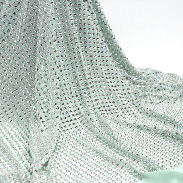 SS34 White Rhinestone Tulle Mesh Fabric Manufacturer