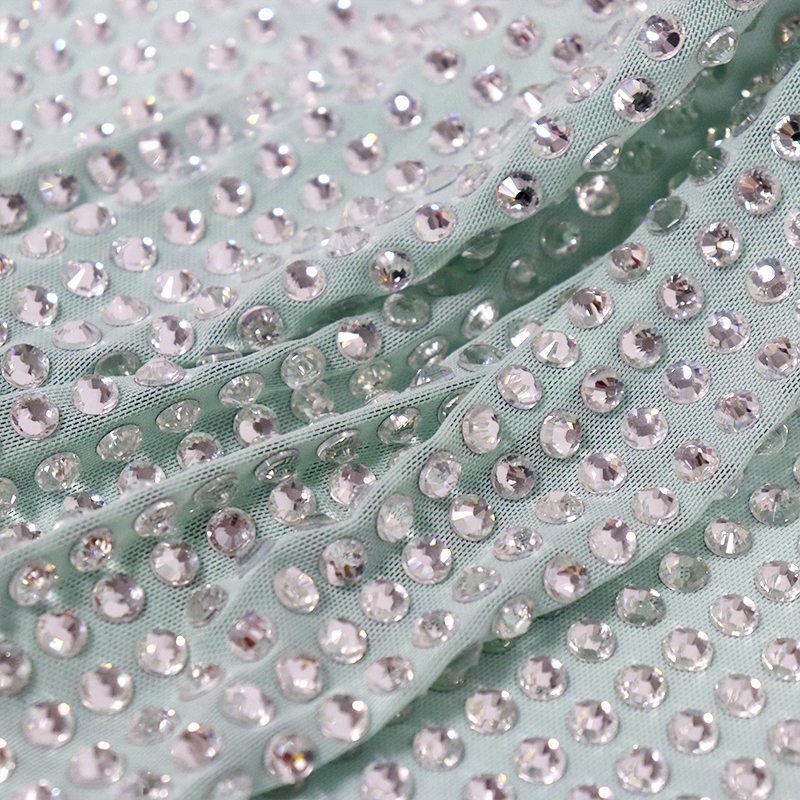 SS34 White Rhinestone Tulle Mesh Fabric Manufacturer