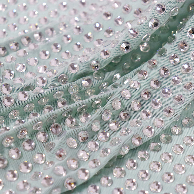 SS34 White Rhinestone Tulle Mesh Fabric Manufacturer