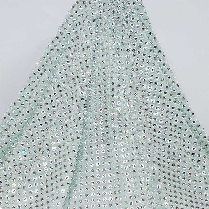 SS34 White Rhinestone Tulle Mesh Fabric Manufacturer