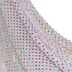 SS34 White AB Rhinestone Tulle Mesh Fabric Exporter