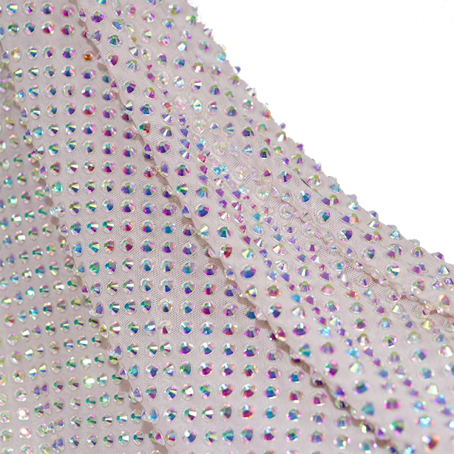 SS34 White AB Rhinestone Tulle Mesh Fabric Exporter