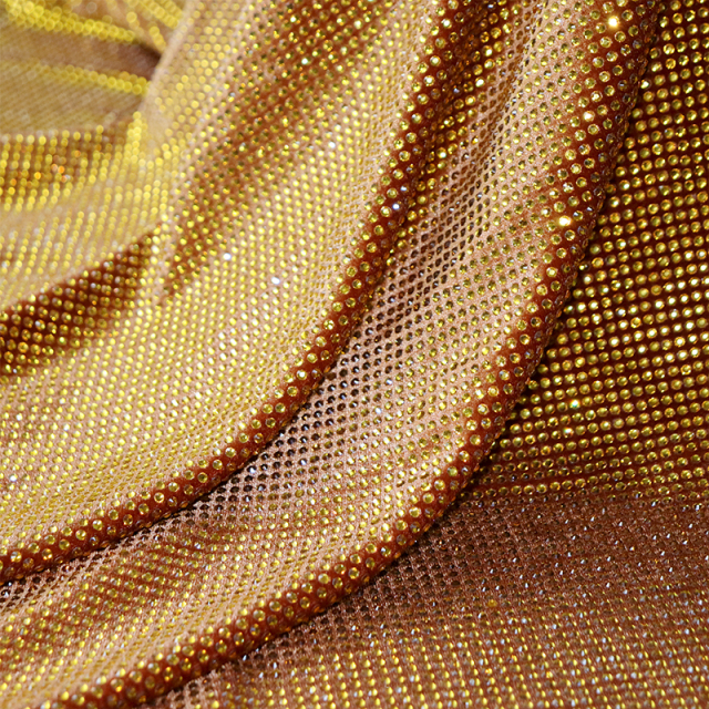 SS10 Golden Rhinestone Velvet Fabric Manufacturer