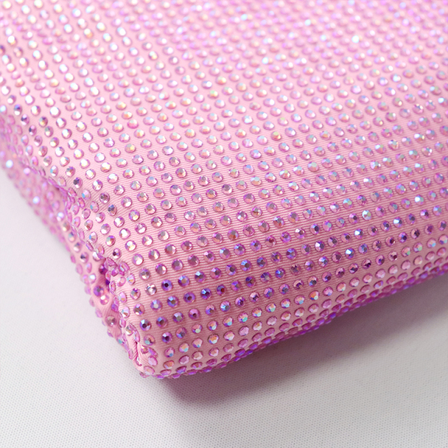 SS10 Light Pink AB Rhinestone Fabric Supplier