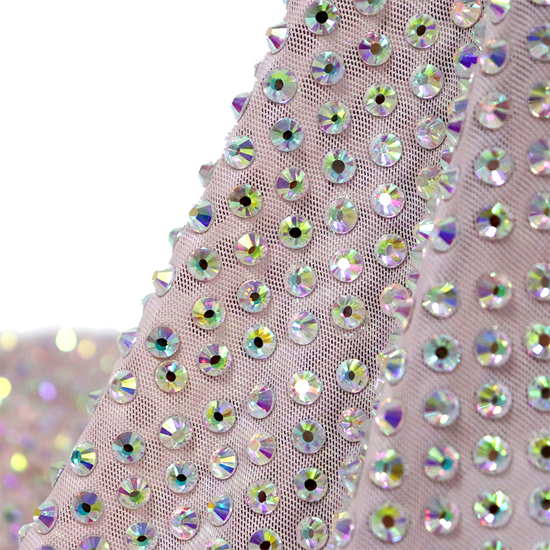 SS34 White AB Rhinestone Tulle Mesh Fabric Exporter