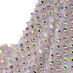 SS34 White AB Rhinestone Tulle Mesh Fabric Exporter