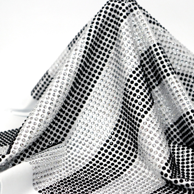 SS16 Stripe Pattern Black & White Rhinestone Fabric Custom