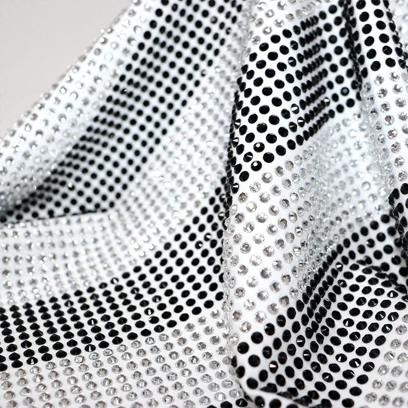 SS16 Stripe Pattern Black & White Rhinestone Fabric Custom
