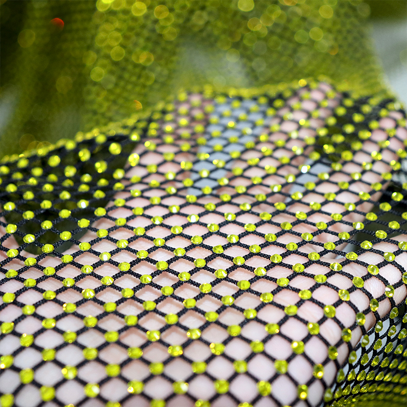 SS10 Lemon Yellow Rhinestone Mesh Fabric Exporter