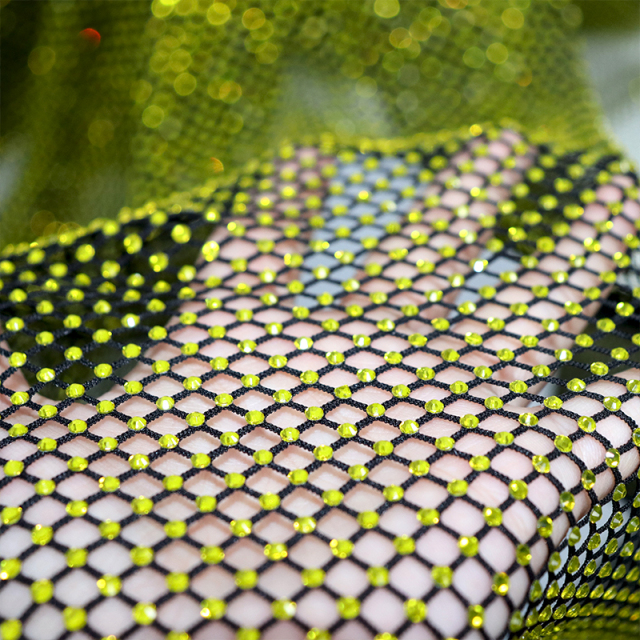 SS10 Lemon Yellow Rhinestone Mesh Fabric Exporter