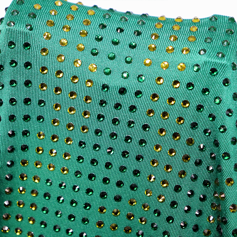 SS10 Zebra Pattern Mix Green Color Crystal Fabric Custom