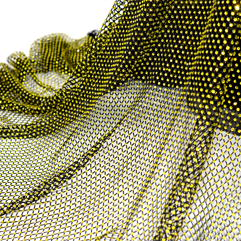 SS10 Lemon Yellow Rhinestone Mesh Fabric Exporter