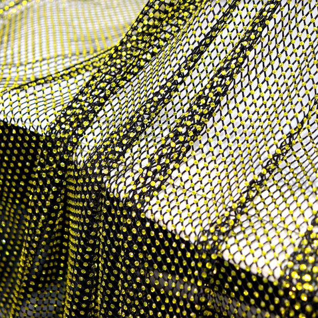SS10 Lemon Yellow Rhinestone Mesh Fabric Exporter
