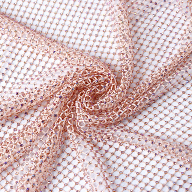 SS10 Champagne AB Crystal Mesh Fabric Factory