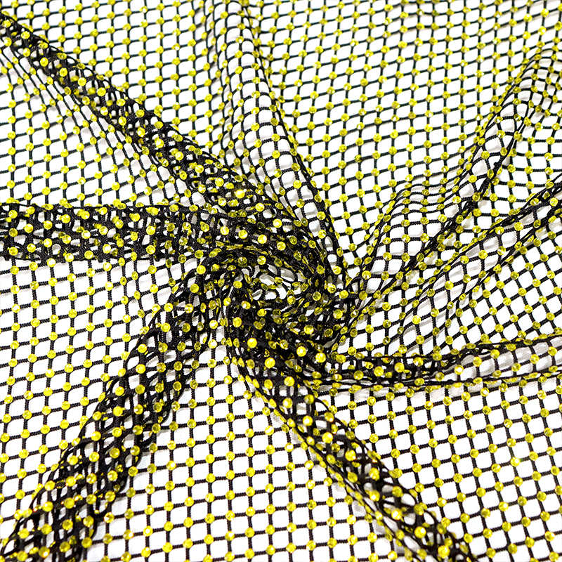 SS10 Lemon Yellow Rhinestone Mesh Fabric Exporter