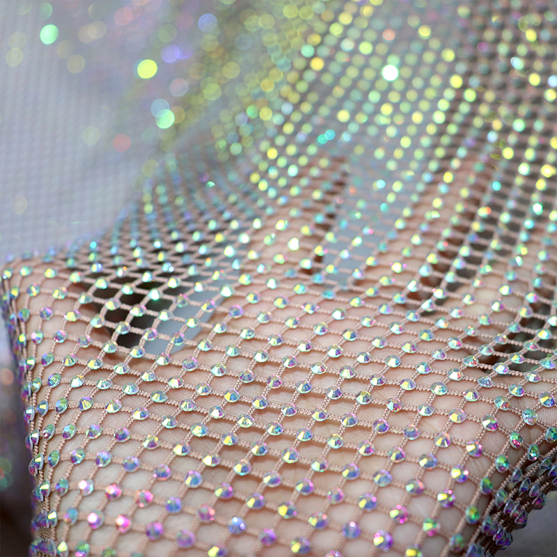 SS10 White AB Rhinestone Mesh Fabric Manufacturer