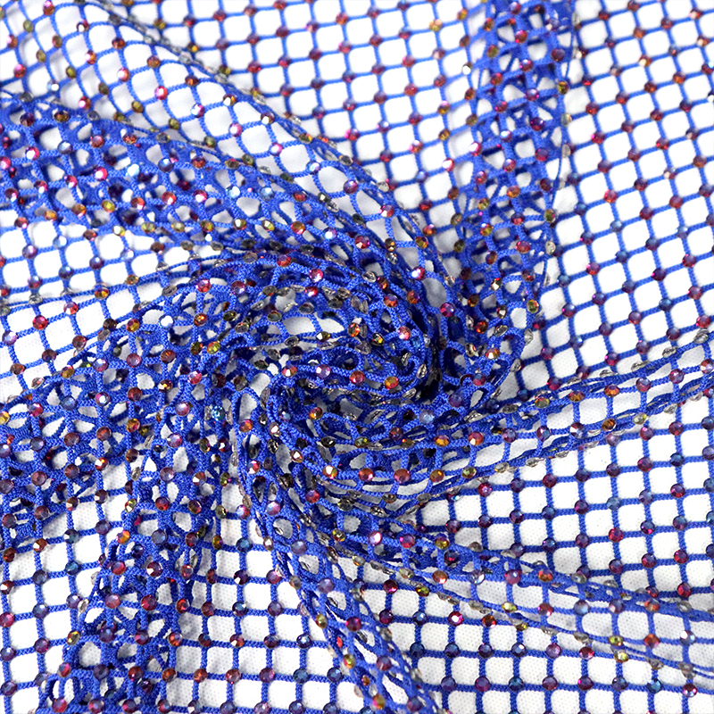 SS10 Flame Blue Rhinestone Mesh Fabric Wholesale
