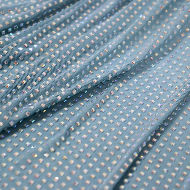 3*3mm Square Glass White AB Crystal Tulle Mesh Fabric Exporter