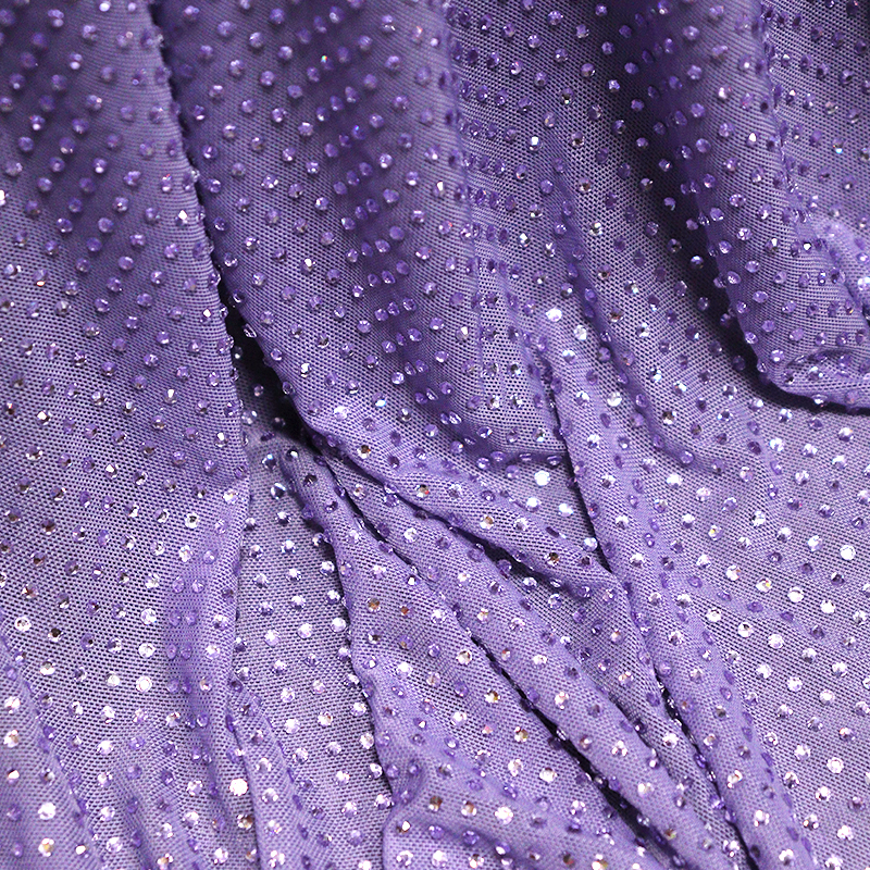 SS10 Violet Rhinestone Tulle Mesh Fabric Factory