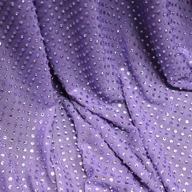 SS10 Violet Rhinestone Tulle Mesh Fabric Factory