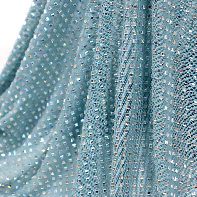 3*3mm Square Glass White AB Crystal Tulle Mesh Fabric Exporter