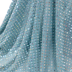 3*3mm Square Glass White AB Crystal Tulle Mesh Fabric Exporter