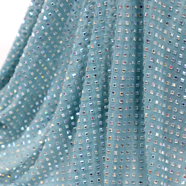 3*3mm Square Glass White AB Crystal Tulle Mesh Fabric Exporter