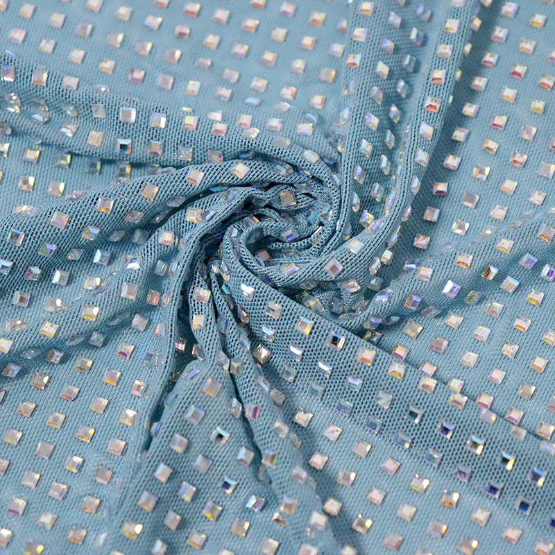 3*3mm Square Glass White AB Crystal Tulle Mesh Fabric Exporter