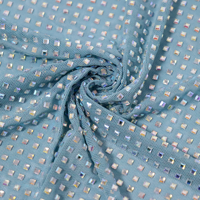 3*3mm Square Glass White AB Crystal Tulle Mesh Fabric Exporter