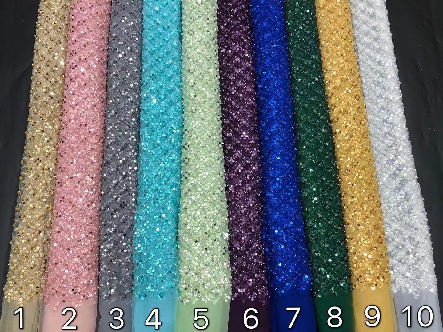 Pearl Beaded Sequin Tulle Mesh Fabric Custom
