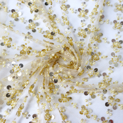 Pearl Beaded Sequin Tulle Mesh Fabric Custom