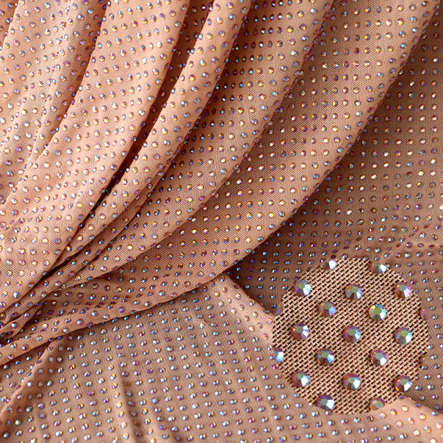 SS10 Golden AB Crystal Tulle Mesh Fabric Factory
