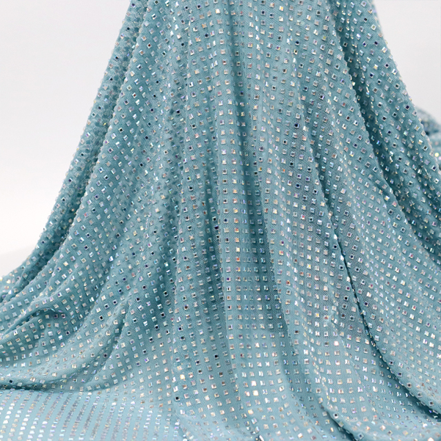 3*3mm Square Glass White AB Crystal Tulle Mesh Fabric Exporter