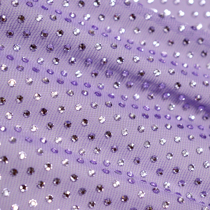 SS10 Violet Rhinestone Tulle Mesh Fabric Factory
