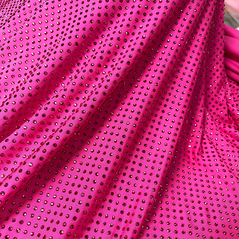 SS10 Rose Red Rhinestone Fabric Manufacturer