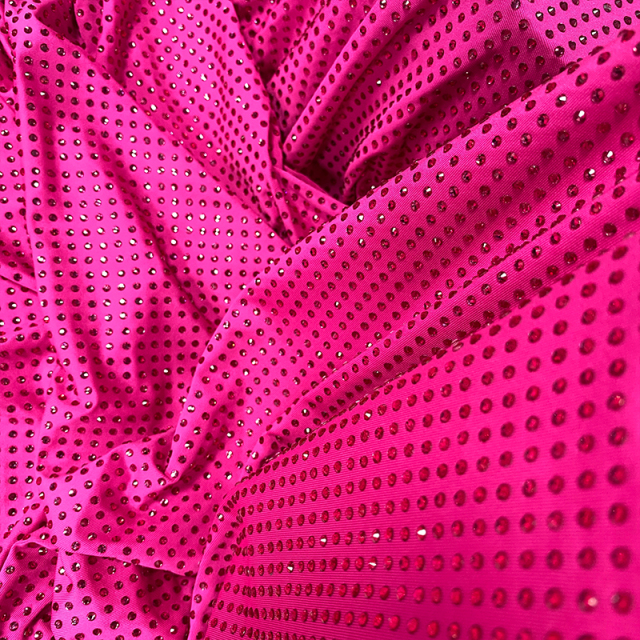 SS10 Rose Red Rhinestone Fabric Manufacturer