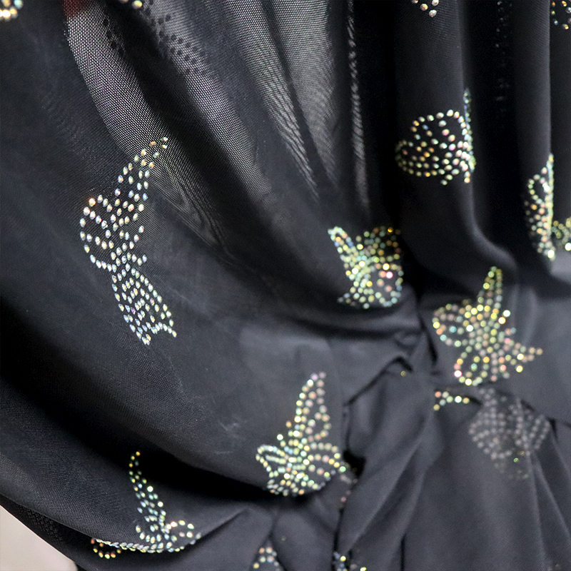 SS10 Butterfly Pattern White AB Rhinestone Tulle Mesh Fabric Factory