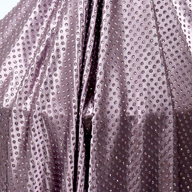 SS20 250g Light Purple Rhinestone Satin Fabric Exporter